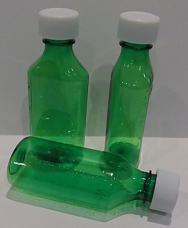 16 Ounce Graduated Oval Plastic Medical Bottles With CR Caps-Amber-Green, or Cobalt Blue