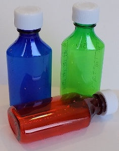 UK FREE SHIP SPECIAL Graduated Oval Bottles With Caps Amber, Green, Cobalt Blue